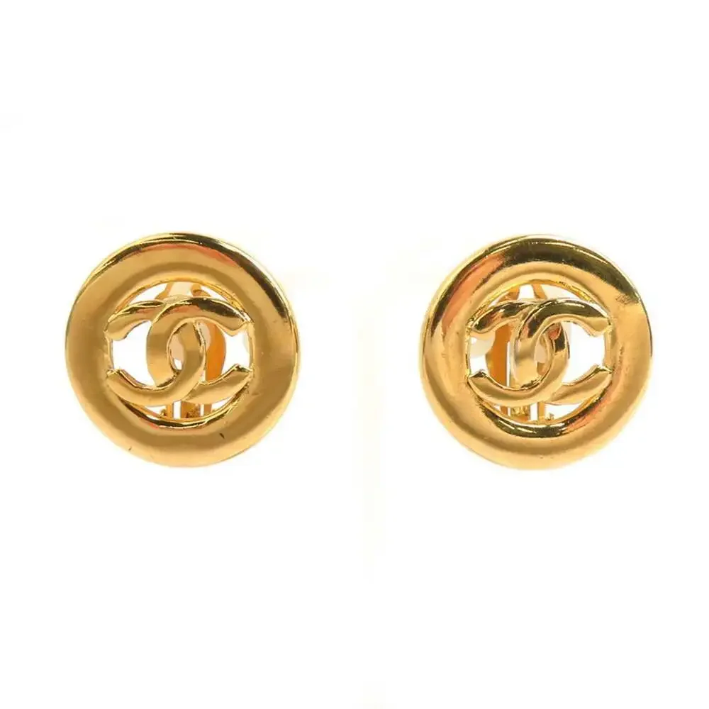 CHANEL Gold Logo Earrings